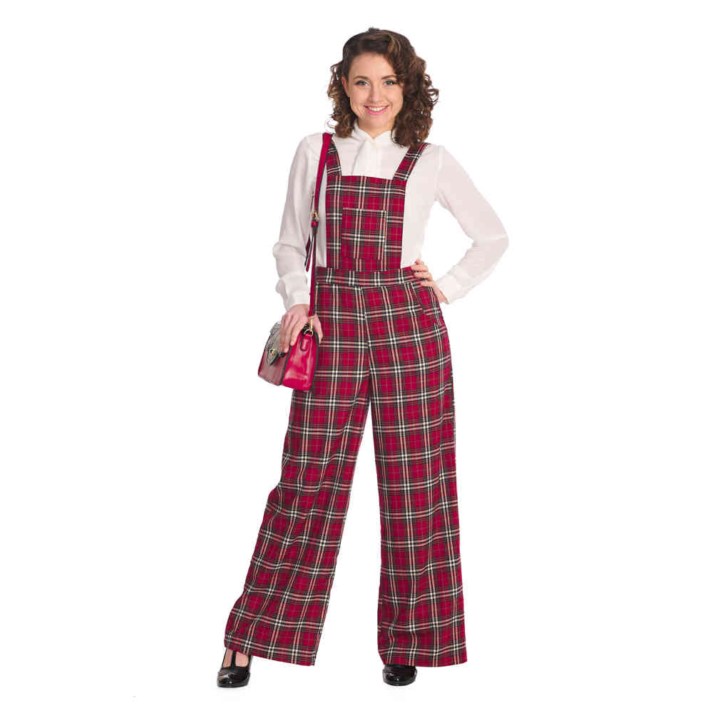 Banned - Winter Check Pinafore Dungarees - Red